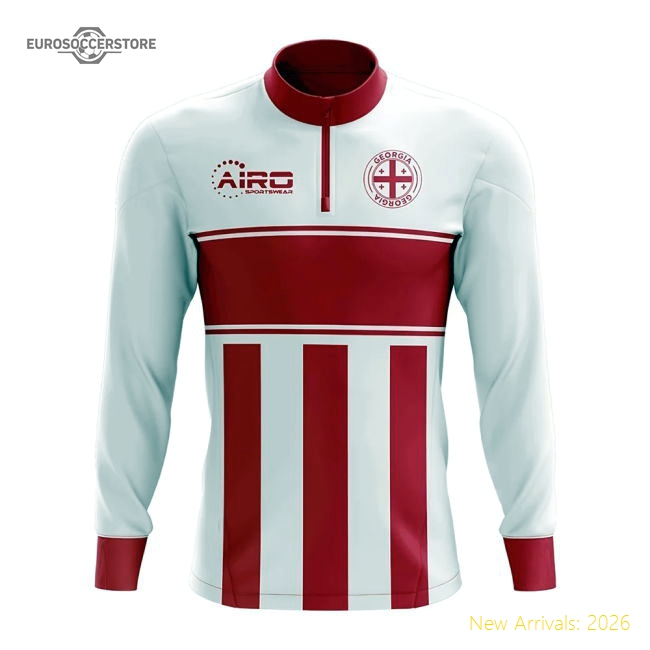 Georgia Concept Football Half Zip Midlayer Top (White-Red)-The Soccer Shirt Hub