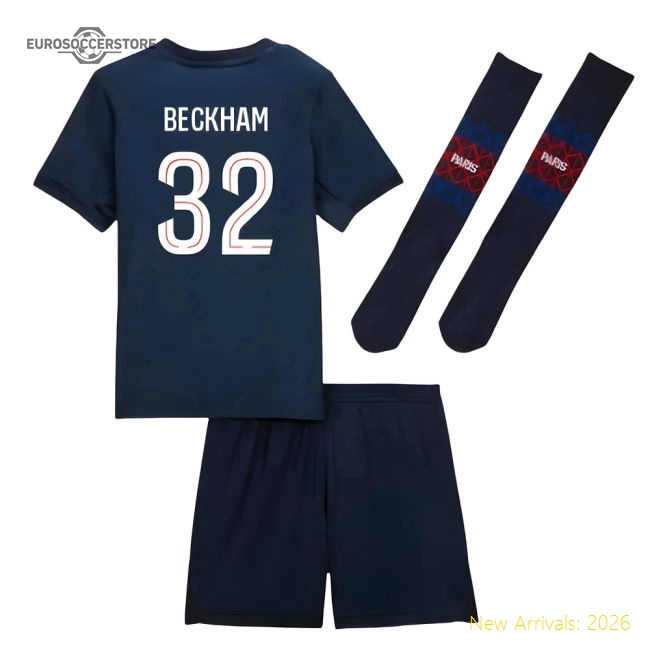 2025-2026 PSG Home Little Kids Mini Kit (Beckham 32)-The Soccer Shirt Hub