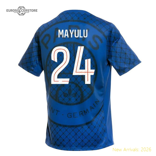 2025-2026 PSG Academy Pro Home Pre Match Shirt (Royal) (Mayulu 24)-The Soccer Shirt Hub