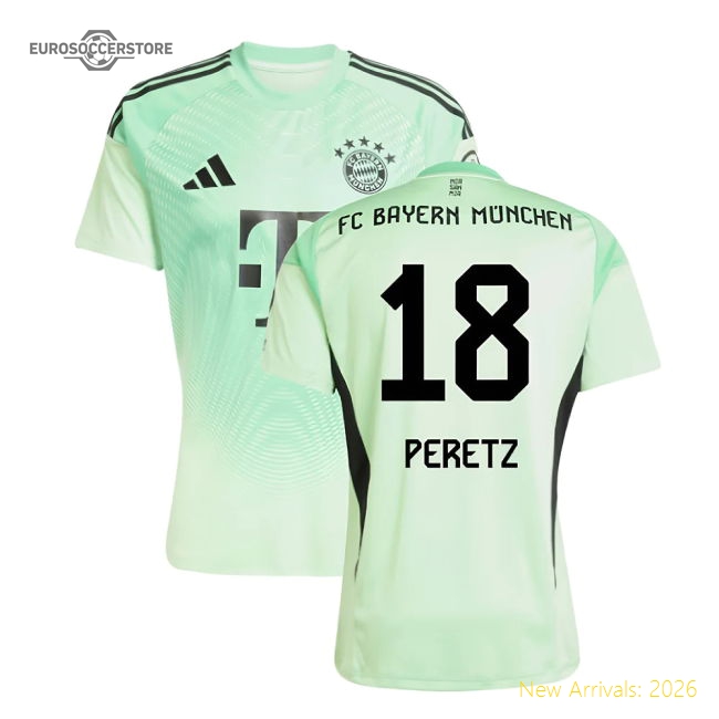 2025-2026 Bayern Munich Home Goalkeeper Shirt (Glory Mint) (Peretz 18)-The Soccer Shirt Hub