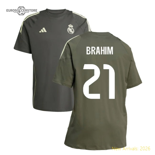 2025-2026 Real Madrid Training Tee (Utility Grey) (Brahim 21)-The Soccer Shirt Hub