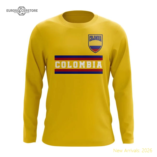 Colombia Core Football Country Long Sleeve T-Shirt (Yellow)-The Soccer Shirt Hub
