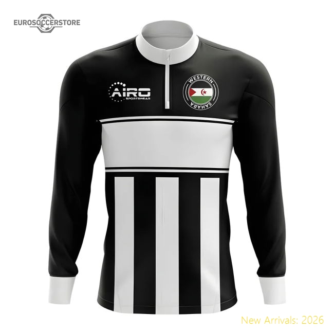 Western Sahara Concept Football Half Zip Midlayer Top (Black-White)-The Soccer Shirt Hub