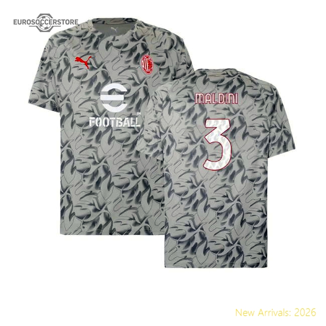2025-2026 AC Milan Warm Up Jersey (Smokey Gray) (Maldini 3)-The Soccer Shirt Hub