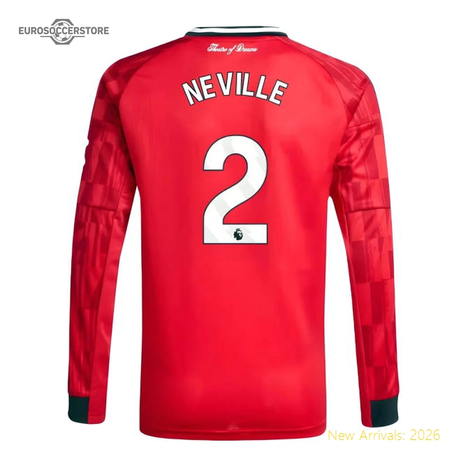 2025-2026 Man Utd Long Sleeve Home Shirt (Kids) (Neville 2)-The Soccer Shirt Hub