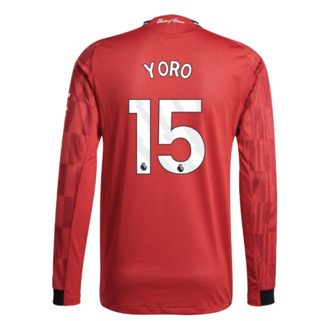 2025-2026 Man Utd Authentic Long Sleeve Home Shirt (Yoro 15)-The Soccer Shirt Hub