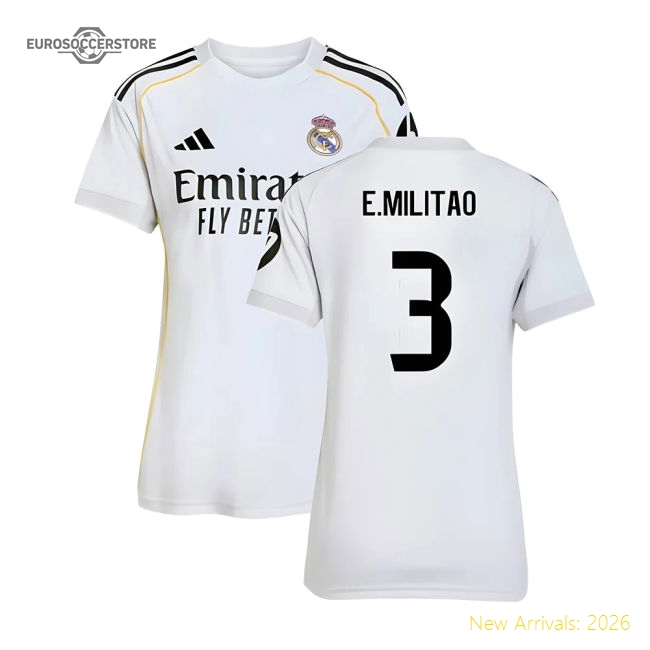 2025-2026 Real Madrid Home Shirt (Womens) (E.Militao 3)-The Soccer Shirt Hub