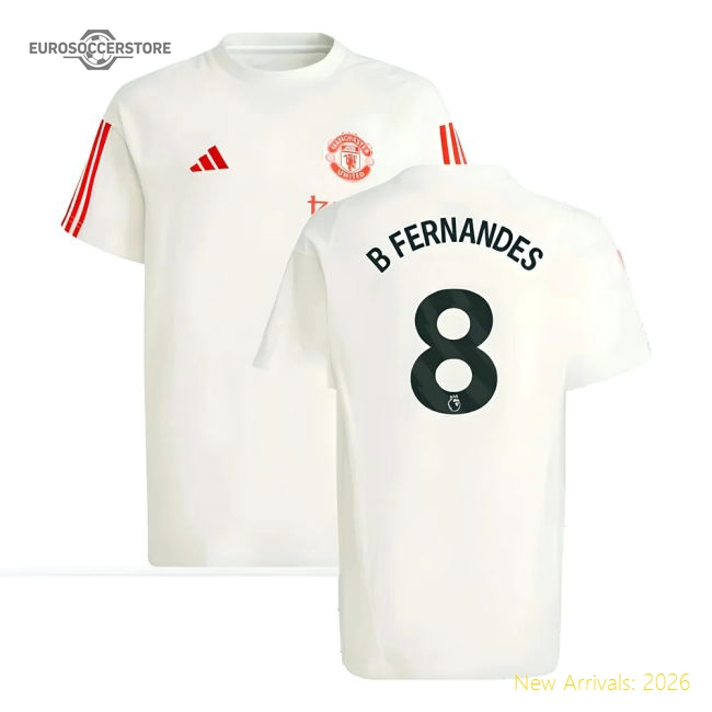 2023-2024 Man Utd Training Tee (White) - Kids (B Fernandes 8)-The Soccer Shirt Hub