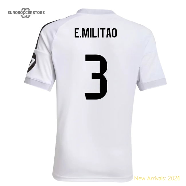 2025-2026 Real Madrid Home Shirt (Kids) (E.Militao 3)-The Soccer Shirt Hub
