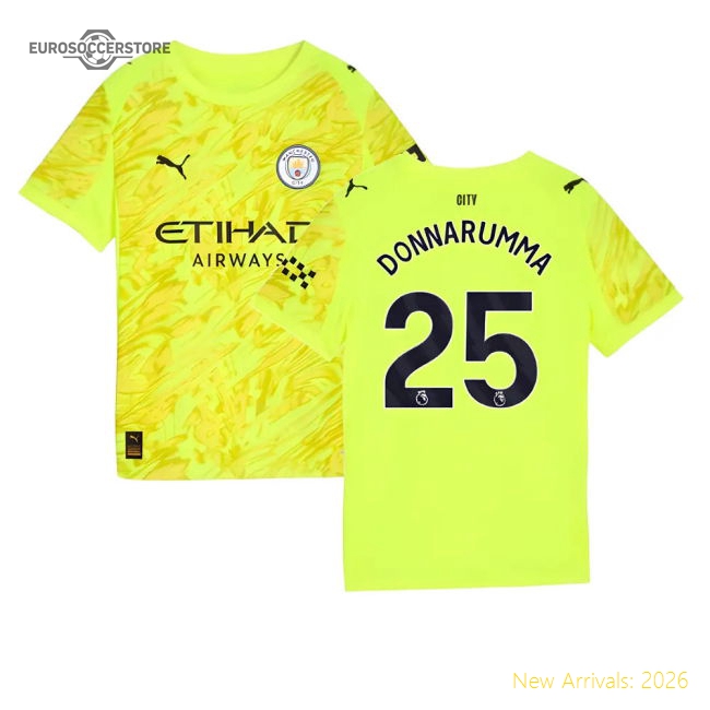 2025-2026 Man City Goalkeeper Third Shirt (Yellow) - Kids (Donnarumma 25)-The Soccer Shirt Hub