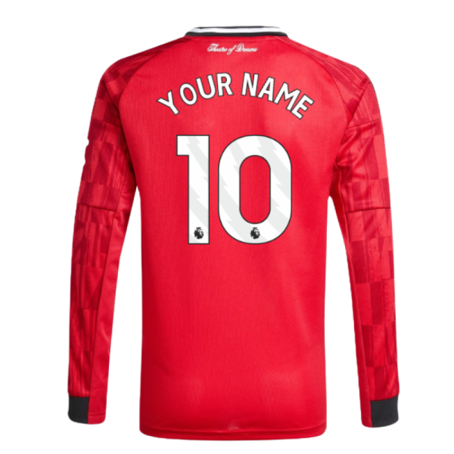 2025-2026 Man Utd Long Sleeve Home Shirt (Kids) (Your Name)-The Soccer Shirt Hub