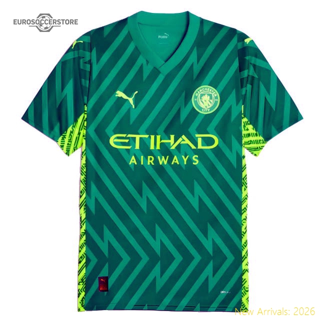 2023-2024 Man City Home Goalkeeper Shirt (Green) (Steffen 13)-The Soccer Shirt Hub