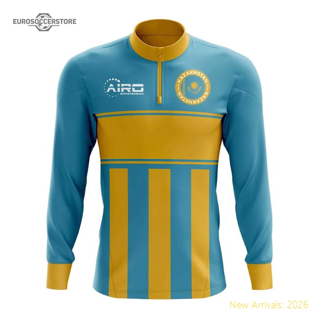 Kazakhstan Concept Football Half Zip Midlayer Top (Sky Blue-Yellow)-The Soccer Shirt Hub