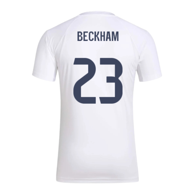2025-2026 Real Madrid Seasonal Graphic Tee (White) (Beckham 23)-The Soccer Shirt Hub