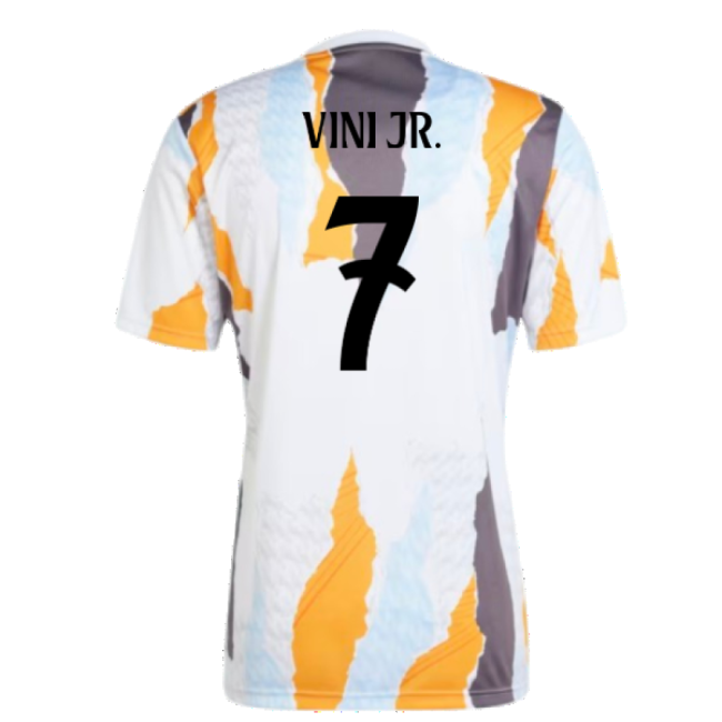 2024-2025 Real Madrid Pre-Match Shirt (White/Crew Orange) (Vini Jr. 7)-The Soccer Shirt Hub