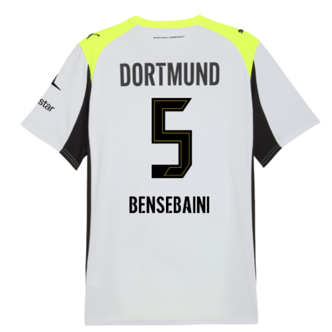 2025-2026 Borussia Dortmund Away Shirt (Bensebaini 5)-The Soccer Shirt Hub