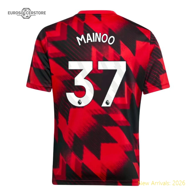 2025-2026 Man Utd Pre-Match Shirt (Red) - Kids (Mainoo 37)-The Soccer Shirt Hub