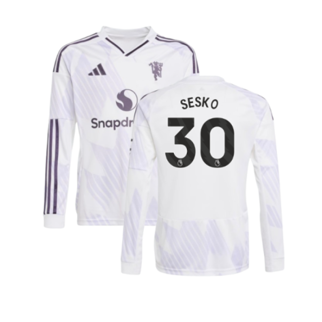 2025-2026 Man Utd Long Sleeve Away Shirt (Kids) (Sesko 30)-The Soccer Shirt Hub