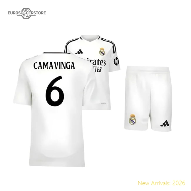 2024-2025 Real Madrid Home Youth Kit (Camavinga 6)-The Soccer Shirt Hub