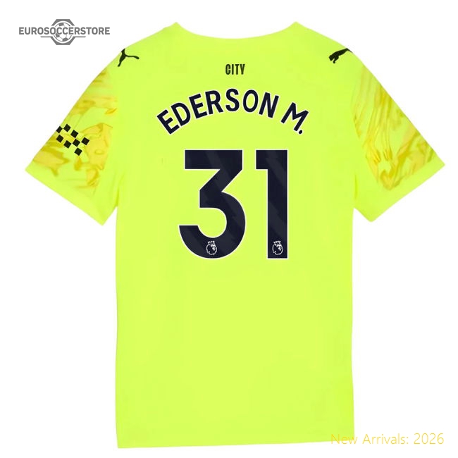 2025-2026 Man City Goalkeeper Third Shirt (Yellow) - Kids (Ederson M. 31)-The Soccer Shirt Hub