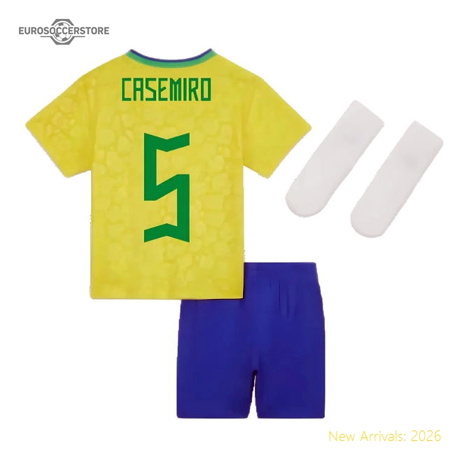 2022-2023 Brazil Home Little Boys Mini Kit (Casemiro 5)-The Soccer Shirt Hub