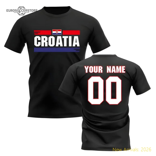 Personalised Croatia Fan Football T-Shirt (black)-The Soccer Shirt Hub