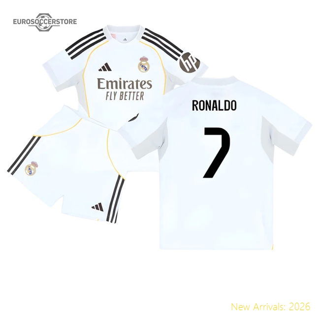 2025-2026 Real Madrid Home Youth Kit (Ronaldo 7)-The Soccer Shirt Hub