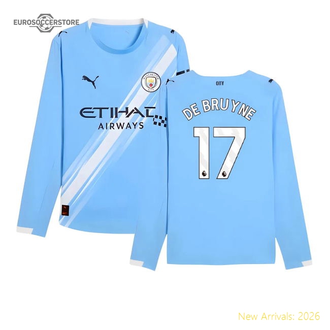2025-2026 Man City Authentic Long Sleeve Home Shirt (De Bruyne 17)-The Soccer Shirt Hub