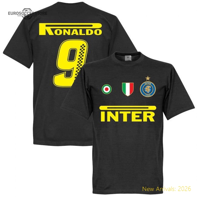 Inter Ronaldo 9 Team T-Shirt - Black (Racing Style BackPrint)-The Soccer Shirt Hub