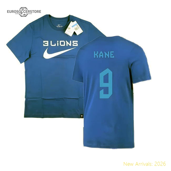 2022-2023 England Three Lions Tee (Blue) (Kane 9)-The Soccer Shirt Hub