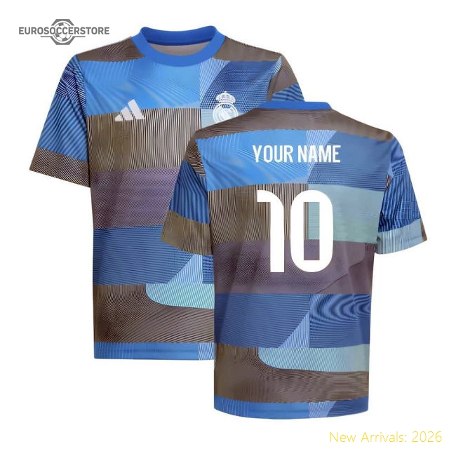 2025-2026 Real Madrid Pre-Match Shirt (Blue) - Kids (Your Name)-The Soccer Shirt Hub