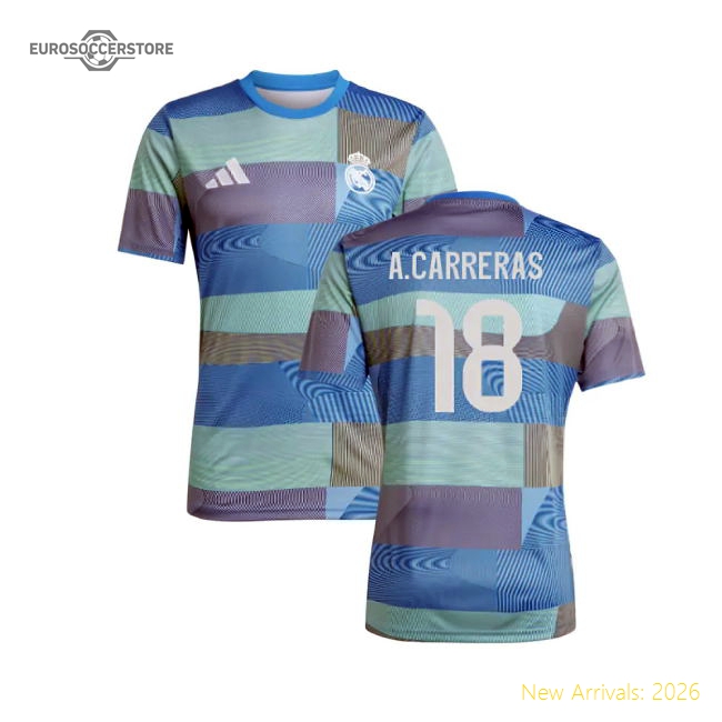 2025-2026 Real Madrid Pre-Match Shirt (Blue) (A.Carreras 18)-The Soccer Shirt Hub