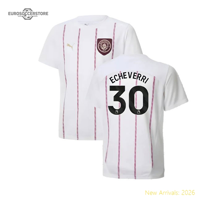 2024-2025 Man City Prematch SS Jersey (White) - Kids (Echeverri 30)-The Soccer Shirt Hub