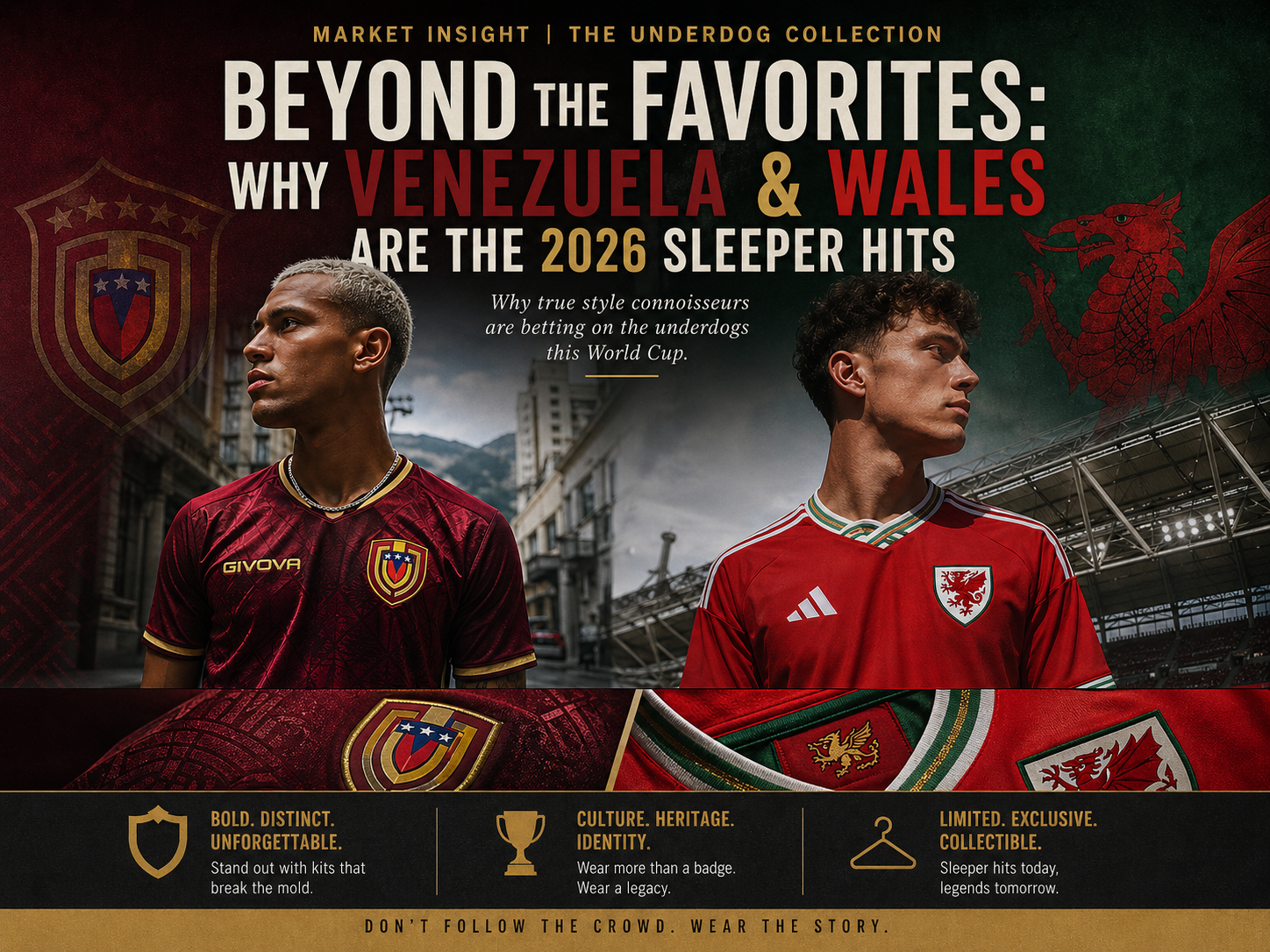 Venezuela vs Wales 2026 football kits with embroidered crest details