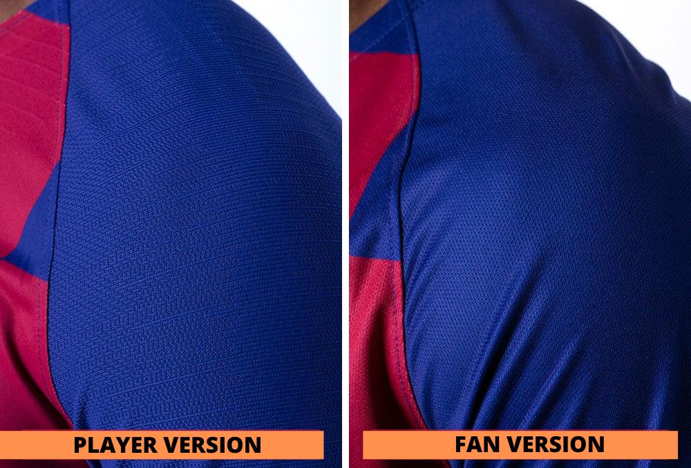 A side-by-side photo comparison of the tight 'Player Fit' vs. our comfortable 'Fan Fit'