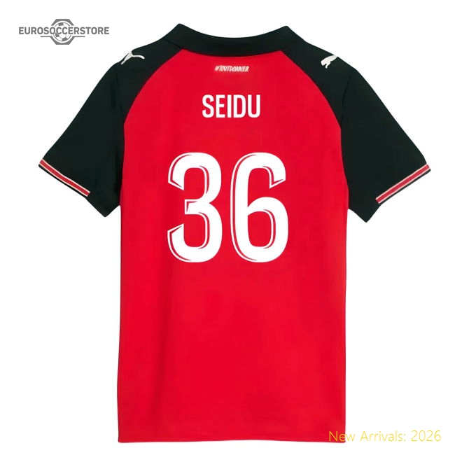 2025-2026 Stade Rennais Home Shirt (Kids) (Seidu 36)-The Soccer Shirt Hub