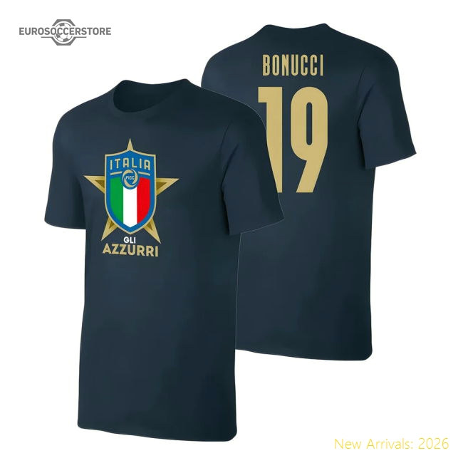 Italy Euro 2020 T-Shirt (Bonucci 19) Dark Blue-The Soccer Shirt Hub