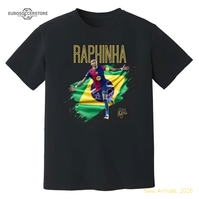 Raphinha Barcelona Celebration T-Shirt (Black)-The Soccer Shirt Hub