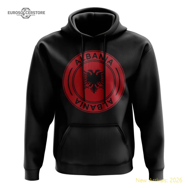 Albania Football Badge Hoodie (Black)-The Soccer Shirt Hub