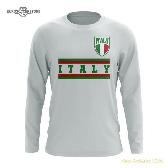 Italy Core Football Country Long Sleeve T-Shirt (White)-The Soccer Shirt Hub