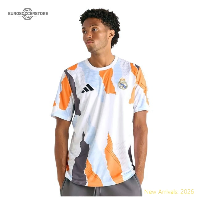 2024-2025 Real Madrid Pre-Match Shirt (White/Crew Orange)-The Soccer Shirt Hub