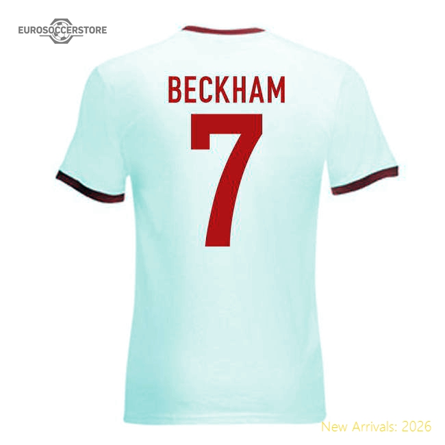 David Beckham England Ringer Tee (white-red)-The Soccer Shirt Hub