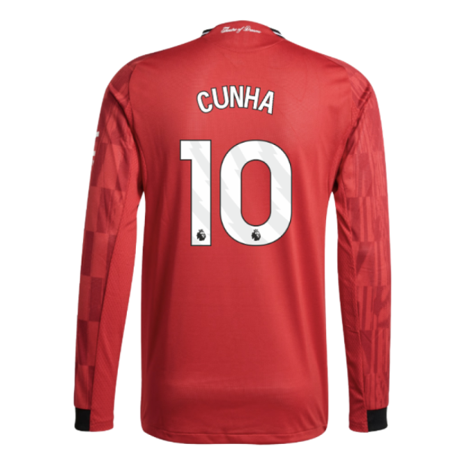 2025-2026 Man Utd Authentic Long Sleeve Home Shirt (Cunha 10)-The Soccer Shirt Hub