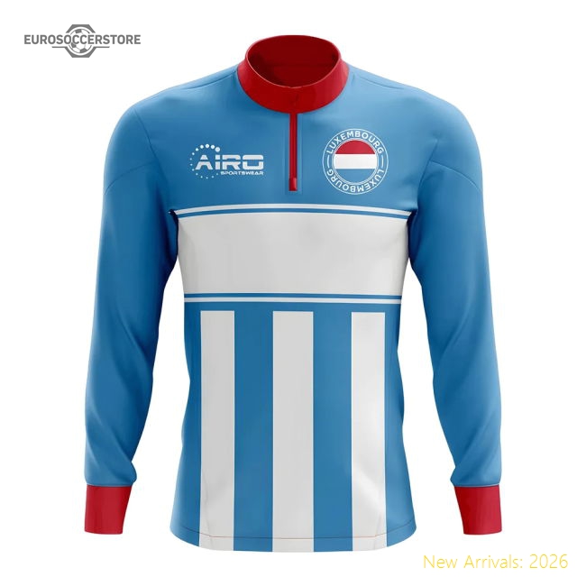 Luxembourg Concept Football Half Zip Midlayer Top (Sky Blue-Red)-The Soccer Shirt Hub