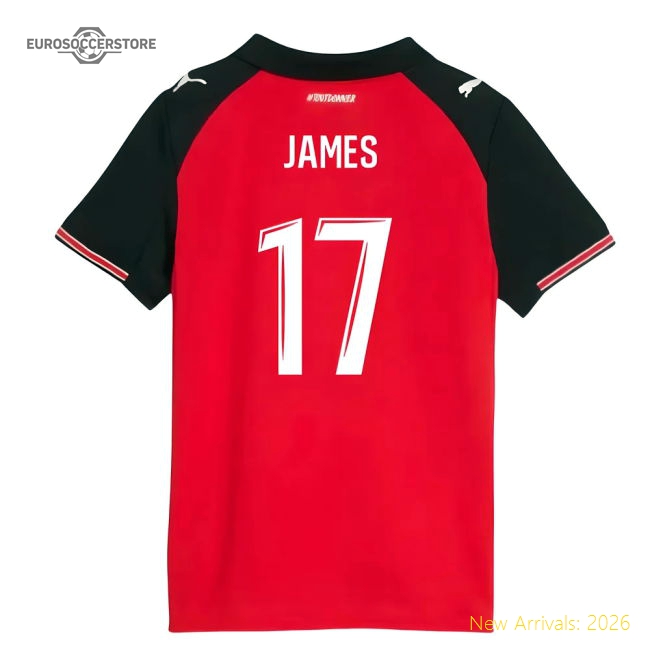 2025-2026 Stade Rennais Home Shirt (Kids) (James 17)-The Soccer Shirt Hub