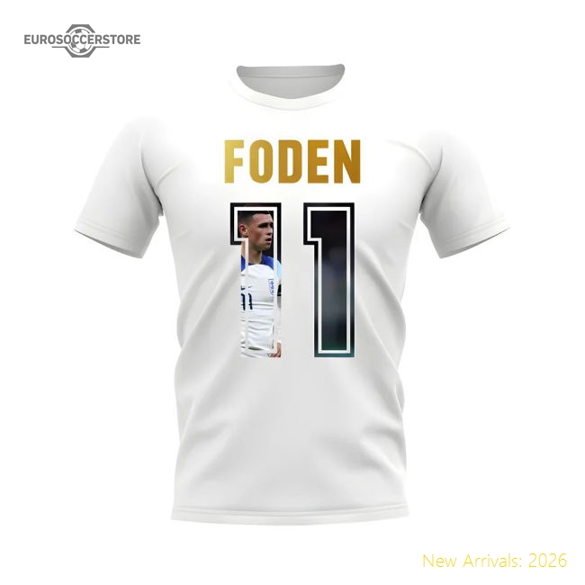 Phil Foden Name And Number England T-Shirt (White)-The Soccer Shirt Hub
