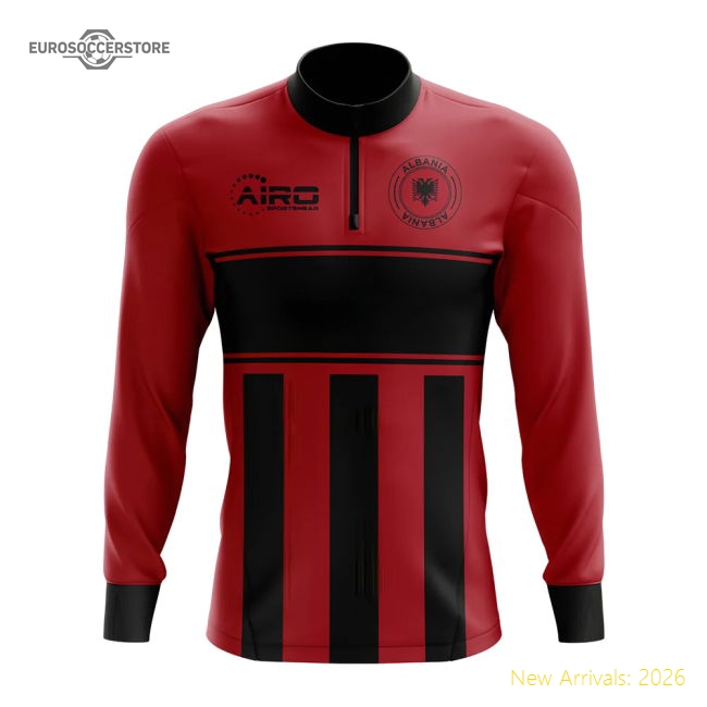Albania Concept Football Half Zip Midlayer Top (Red-Black)-The Soccer Shirt Hub