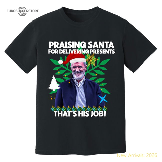 Roy Keane Christmas T-Shirt (Black)-The Soccer Shirt Hub