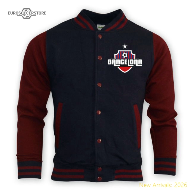 Barcelona College Baseball Jacket (navy)-The Soccer Shirt Hub