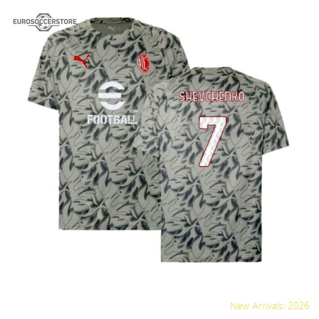 2025-2026 AC Milan Warm Up Jersey (Smokey Gray) (Shevchenko 7)-The Soccer Shirt Hub